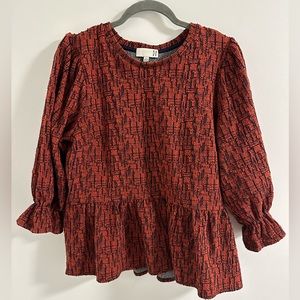 Anthropologie RO&DE Orange and Navy Peplum Top Size Medium
